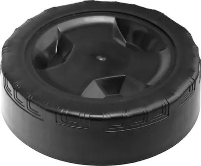 A black wheel for a vacuum cleaner.