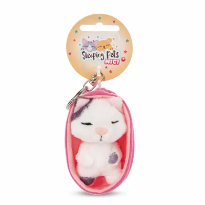 Obrázok produktu pre NICI kľúčenka Spiaca mačička 8cm fľakatá, košík ružový