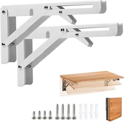 Productafbeelding van Opvouwbare plankbeugels - Wandmontage steunen - Ruimtebesparend werken - Zware belasting 150 kg - 50 cm - Wit