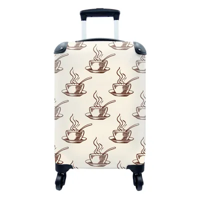 Produktbild von MuchoWow® Koffer Handgepäck Trolley Rollkoffer Kleine Reisekoffer mit 4 Rollen - Muster - Vintage - Kaffee - Cabin Size < 55x40x23 cm & 55x40x20 cm - Fotokoffer - Kabinenkoffer - Boardgepäck - Reise-Box - Reisekoffer - Reisegepäck - Koffer mit Bild - Trolley für Kinder