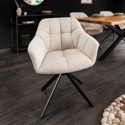 Produktbild von Drehbarer Stuhl PAPILLON champagner beige Ziersteppung schwarzes Metallgestell