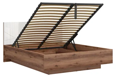 Produktbild von Bett mit Bettkasten 160x200cm Weiß und Holzoptik