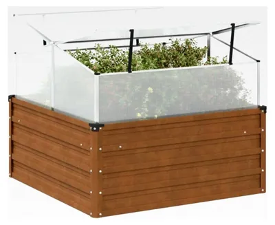 Produktbild von Hochbeet mit Gewächshausaufsatz aus Cortenstahl, Pflanzbeet für Gemüse, Kräuter, Blumen und Sukkulenten, Gartenbeet für Terrasse