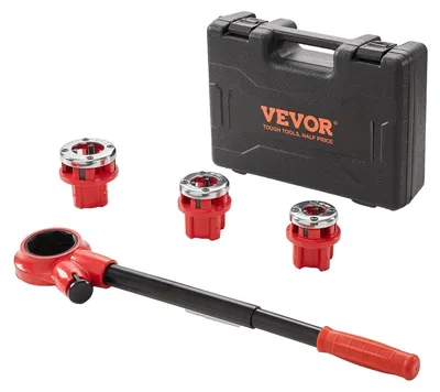 Produktbild von VEVOR Ratschen-Rohrgewindeschneider-Set, 6,4 mm NPT - 32 mm NPT Hand-Ratschen-Rohrgewindeschneider, tragbares Rohrgewindeschneider-Set mit 6PCS NPT-Gewindeschneider, Aufbewahrungskoffer für verzinkte Aluminium-, Eisen- und Kupferrohre, 1/2", 3/4", 1"