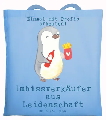 Produktbild von Mr. & Mrs. Panda Shopping Tasche Imbissverkäufer Leidenschaft - Sky Blue - Geschenk, Uni, Pommesliebe, Tote Bag, Spruch, Lustig, Laptoptasche, Schultasche, Witzig