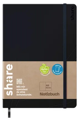 Produktbild von share Notizbuch A5 96 Blatt blanko 80 g/qm schwarz