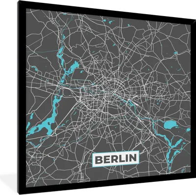 Produktbild von MuchoWow® Gerahmtes Poster Deutschland - Blau - Berlin - Stadtplan - Karte 40x40 cm - Poster mit Schwarzem Bilderrahmen Wandposter Rahmen Foto Bilder - Mit Rahmen - Wanddekoration Schlafzimmer