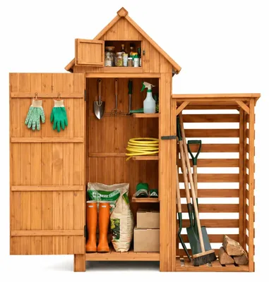 Produktbild von Gartenschuppen aus Holz - Geräteschuppen - Brennholzlager - Wasserdichtes Tannenholz - Pultdach - 77 x 54,2 x 179 cm - Natur