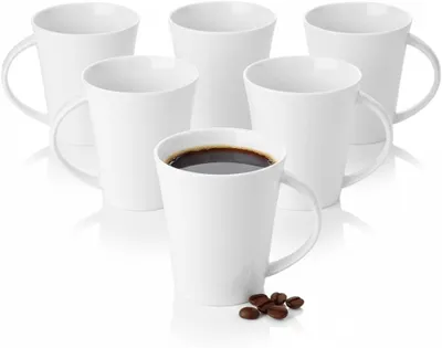 Image de Tasses Wilmax 380 ml en porcelaine blanche, lot de 6 WL-993012/A6