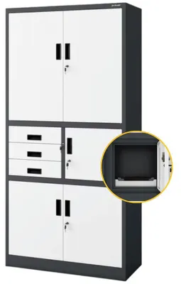 Produktbild von Aktenschrank abschließbar FILIP mit Tresor & Schubladen| Büroschrank aus Stahl Metallschrank Werkstatt Mehrzweckschrank Werkzeugschrank 185x90x40cm Anthrazit-Weiß