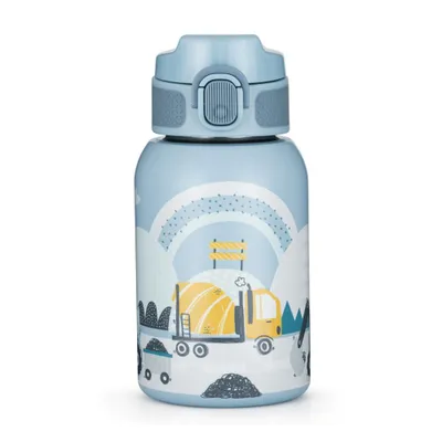 Produktbild von PETITE&MARS Kinder Thermosflasche 350 ml mit Silikon-Strohhalm (Blau / Baustelle)