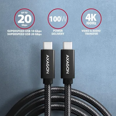 Obrázek produktu pro Axagon BUCM32-CM05AB, 0,5 m, USB C, USB C, USB 3.2 Gen 2x2, 20 Gbit/s, Černá