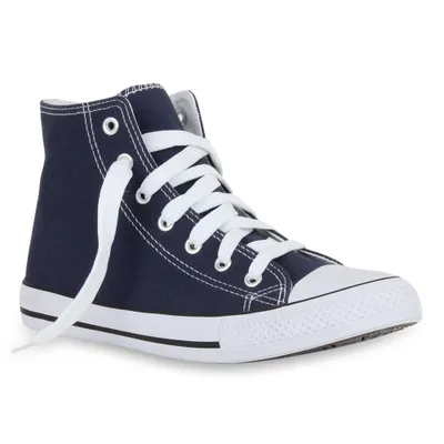Produktbild von Mytrendshoe Damen High Top Sneakers Sportschuhe Schnürer Kult 98730, Farbe: Blau, Größe: 37