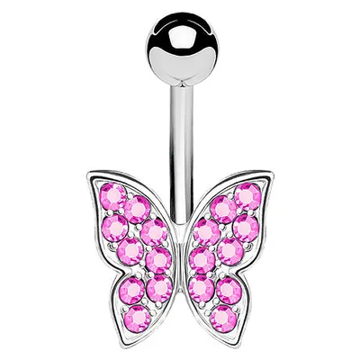 Produktbild von Taffstyle Bauchnabelpiercing Bauchnabelpiercing Banane Stecker Kristall Schmetterling, Pink