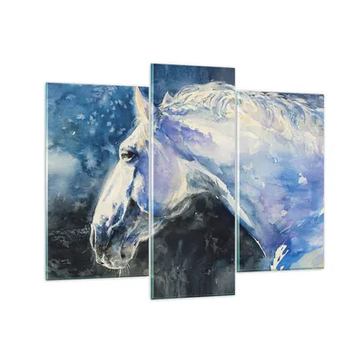 Produktbild von Bilder auf glas - 3 Teile - Pferd Aquarell Porträt - 130x100cm - Glasbilder - Wandbilder - Bilder - zum Aufhängen bereit - Wanddekoration aus Glas - Glas Bilder - Wandbild auf Glas - GCB130x100-4272