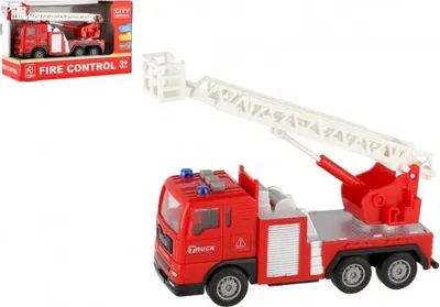 Obrázok produktu pre Teddies Hasičské auto 16cm plastové so zotrvačníkom na batérie so svetlom a zvukom v krabici 21x13x9cm