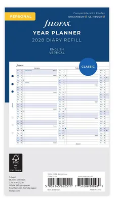 Produktbild von FILOFAX Kalendereinlage 2028 - PERSONAL - Jahresplaner - weiss - englisch