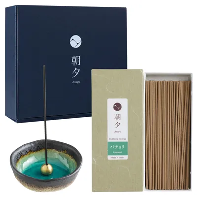 Wierook-Geschenkset, Patchouli, 80 Stäbchen, 40 g, Keramikhalter