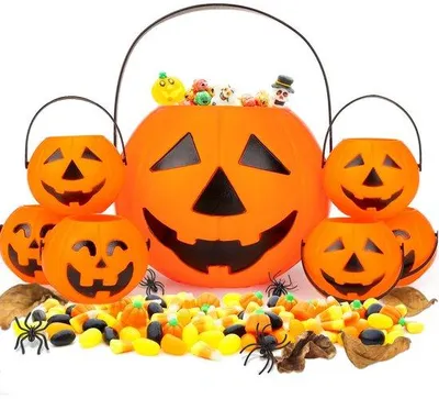 Produktbild von Dailygoods – Kürbis-Eimer, 7-teilig – Halloween-Accessoires – Kunststoff – Wiederverwendbar – Mit Griff – Perfekt für Süßigkeiten – Süßigkeiten-Eimer