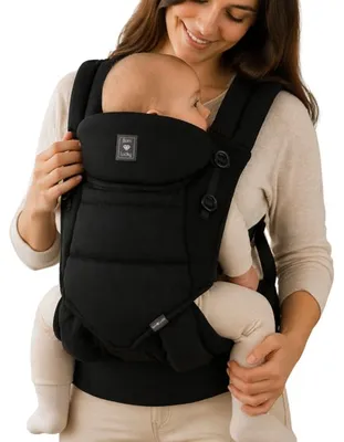 Produktbild von Born Lucky Babytrage Schwarz – ergonomische Bauch- und Rückentrage, 3 Tragepositionen, 4 bis 36 Monate (3,5–15 kg), verstellbare Gurte