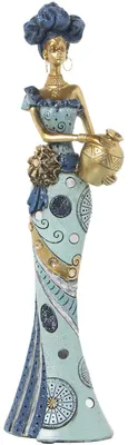 Kunstharz-Figur, Blau/Gold, 14 x 9 x 46 cm