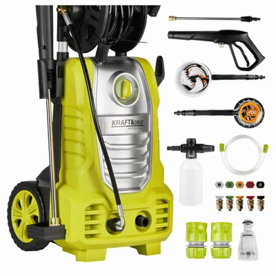 Produktbild von KRAFT&DELE | Hochdruckreiniger, mit 280 bar Saugpumpe, 3000W, 492 l/h Fördermenge, 12m Hochdruckschlauch, Zubehör inklusive - Schaumlanze, 4 Düsen, Turbodüse