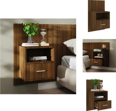 Image de vidaXL Table de nuit murale marron imitation chêne - Tables de nuit