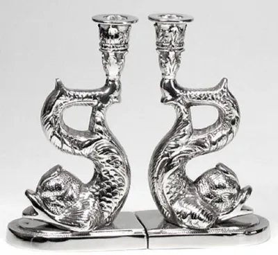 Image de Casa Padrino Luxe Set de bougeoirs Poissons Argenté 12 x 8 x H. 20 cm - Hotel & Restaurant Deko Accessoires