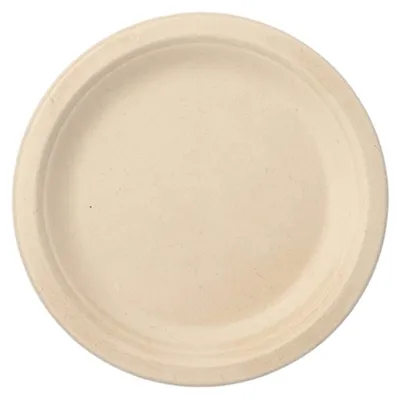 Produktbild von PAPSTAR Teller aus Zuckerrohr "pure", Ø 18 cm, natur, ungeteilt | Schrumpffolie (12 Stück)