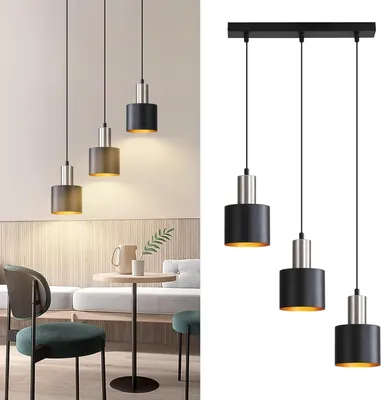 Zdjęcie produktu dla ZMH wisząca lampa stołowa E27 wisząca lampa wisząca 3 płomienna lampa do jadalni czarna złota lampa wisząca wyspa kuchenna lampa industrialna bez żarówki
