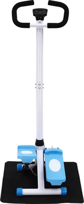 Obrázok produktu pre Fitness stepper – vertikálny s držadlom – odporové pásky 90 cm – nosnosť 150 kg – rozmery 29×39×110 cm – stojací – modro-biely