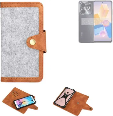 Produktbild von K-S-Trade Handyhülle kompatibel mit Infinix Hot 40 Schutzhülle Filz-Hülle Kunst-Leder hellgrau braun (1x)