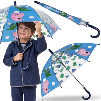 Produktbild von Peppa Wutz George Blauer Kinderschirm FÜR JUNGEN, transparenter FALTBARER AUTOMATISCHER Regenschirm
