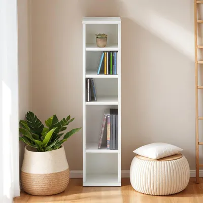 Produktbild von CD / DVD Regal MELODIE mit 6 Regalböden aus Spanplatte in weiß, vielseitiges stehendes Regal. Ideal für CDs und DVDs.