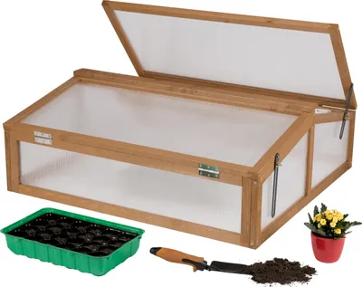 Produktbild von needs&wants Malý dřevěný chladicí box, chladicí box s víkem Skleník s víkem odolný proti povětrnostním vlivům pro zahradu balkon venkovní, 90x82x32 cm, polykarbonát, tmavě hnědý