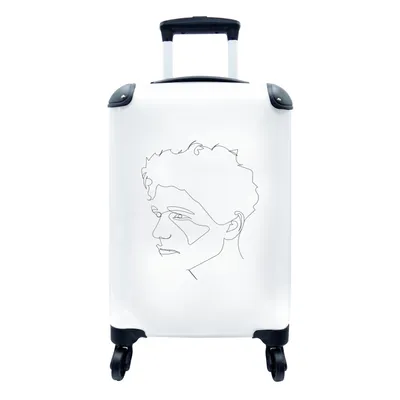 Produktbild von MuchoWow® Koffer Handgepäck Trolley Rollkoffer Kleine Reisekoffer mit 4 Rollen - Mann - Strichzeichnung - Schwarz - Weiß - Cabin Size < 55x40x23 cm & 55x40x20 cm - Fotokoffer - Kabinenkoffer - Boardgepäck - Reise-Box - Reisekoffer - Reisegepäck - Koffer mit Bild - Trolley für Kinder