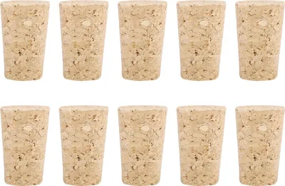 Image de 10 bouchons coniques en liège naturel en bois pour bouteilles de bière (20 x 15 x 35 mm)