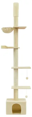 Immagine prodotto di Albero per gatti, regolabile in altezza, con più livelli e una cuccia | Beige | 45x30x231-291 cm