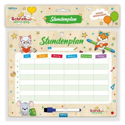 Produktbild von TRÖTSCH - Stundenplan abwischbar Zum Schulstart Tierfreunde