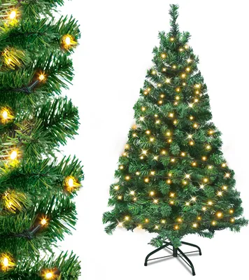 A close-up view of a decorated Christmas tree with lights.