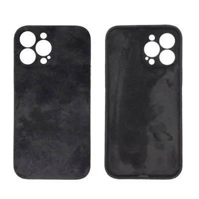 Two black phone cases are shown side-by-side against a white background. The case on the left shows the back with a camera cutout, and the case on the right shows the inside.