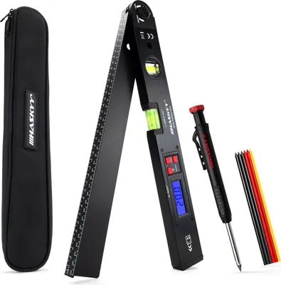 Produktbild von HASKYY Zimmermannsbleistift & Winkelmesser Wasserwaage LCD 0-225° Schwarz
