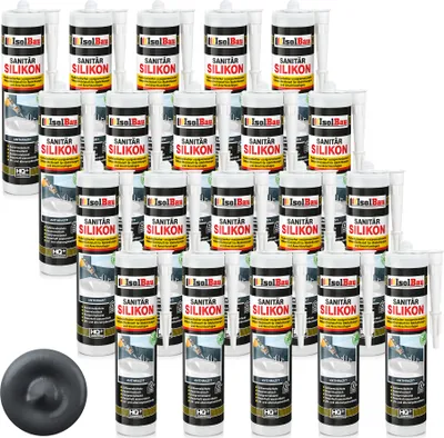 Produktbild von Isolbau Sanitär Silikon 20 x 300 ml Anthrazit - Hochelastischer Silikon-Dichtstoff für Abdichtungen & Fugen – Schimmelresistent, wasserdicht -  Kartusche