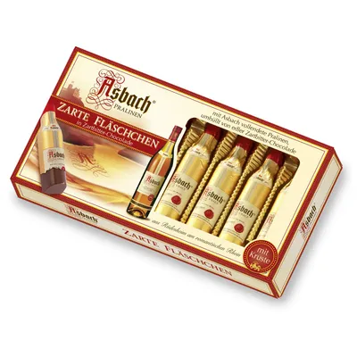 Produktbild von Asbach Pralinen Zarte Fläschchen mit Kruste Zartbitterschokolade 100g