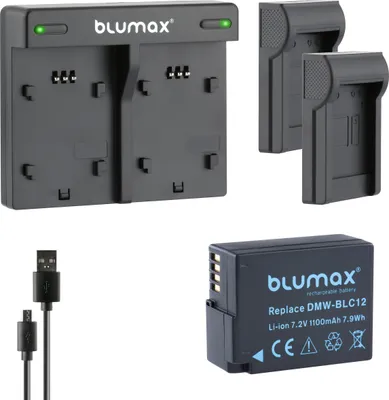 Produktbild von 1x Akku + Lader für Panasonic DMW-BLC12 DMC-FZ1000  FZ2000 GH2 G5  1100 mAh