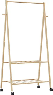 Obrázek produktu pro Best Möbel Věšák na kabáty s policemi a kolečky 96x45,5x155,5 cm bambus - Věšák na kabáty CHYDE9278947