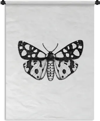 Produktbild von MuchoWow® Wandteppich Wandbehang Schmetterling - Vintage - Schwarz und weiß 120x160 cm Tapisserie Dekoration Wandtuch - Wohnzimmer - Moderne