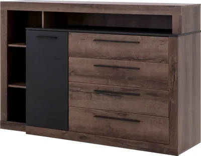 Obrázek produktu pro Nábytek24 Bellevue komoda, příborník, 4 zásuvky, 1 dvířka, bahenní dub, černý dub, ložnice, komoda
