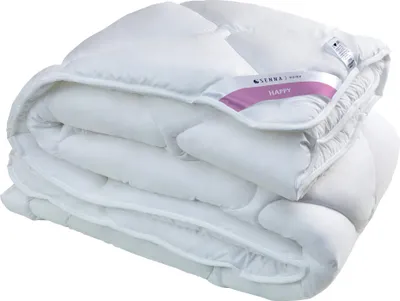 A folded white duvet is shown against a white background.