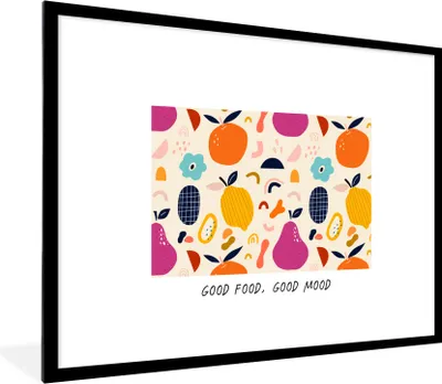 Produktbild von MuchoWow® Gerahmtes Poster Zitate - Essen - Gutes Essen, gute Laune - Sprichwörter 80x60 cm - Poster mit Schwarzem Bilderrahmen Wandposter Rahmen Foto Bilder - Schlafzimmer-Dekorationen - Fotoposter